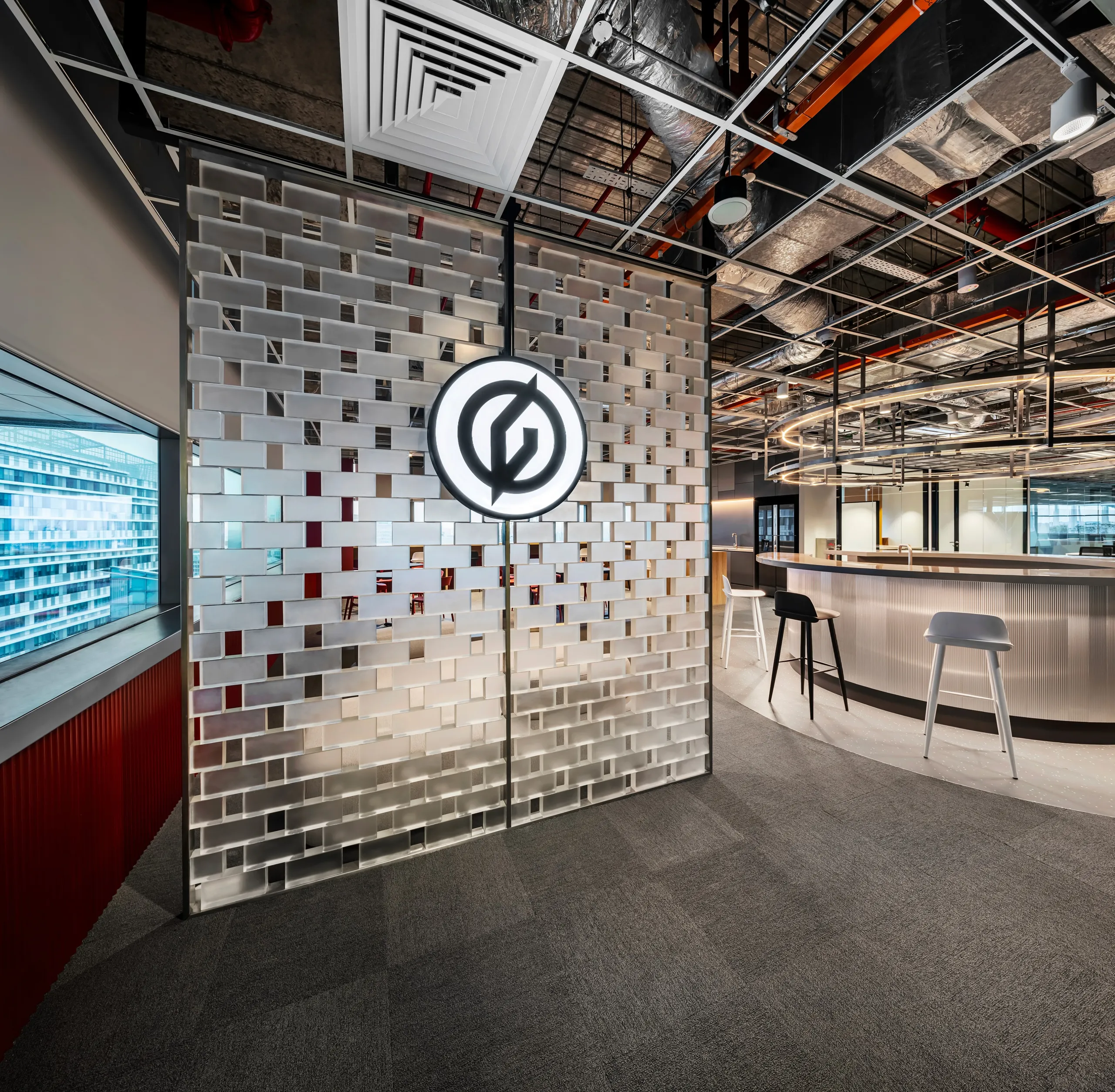 Frosted Glass Brick Wall with Signage